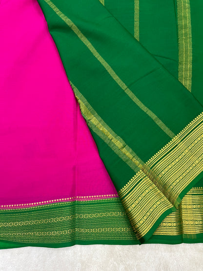 Pure Crepe Mysore Silk Saree in pink and green contrast  - 1146004