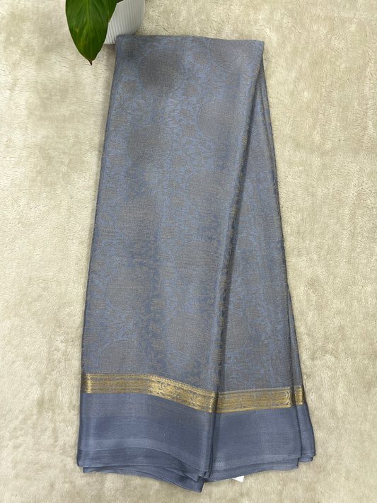 Pure Crepe Mysore Silk Saree in crush brocade - 1145309