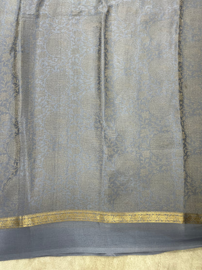 Pure Crepe Mysore Silk Saree in crush brocade - 1145309
