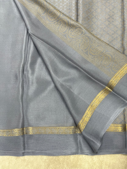 Pure Crepe Mysore Silk Saree in crush brocade - 1145309
