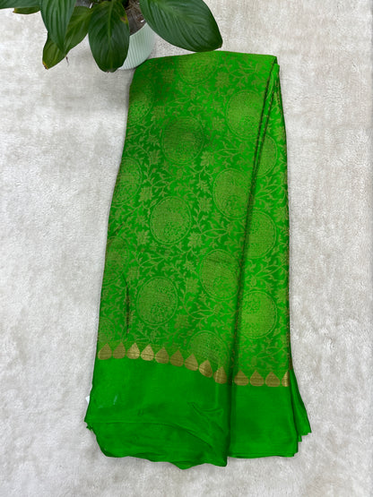 Pure Crepe Mysore Silk Saree in crush brocade - 1145309