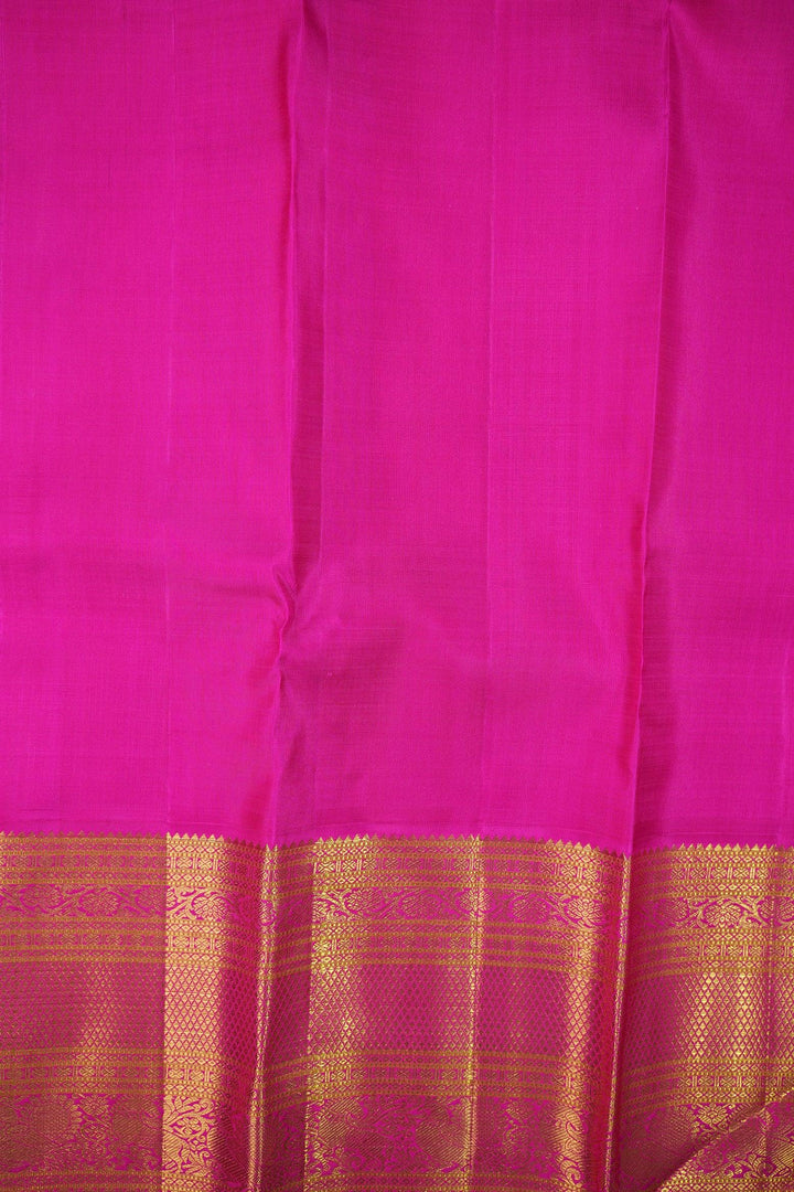 YELLOW BROCADE AND PINK TURNING BORDER PURE KANCHIPURAM SILK SAREE - ATHARVA