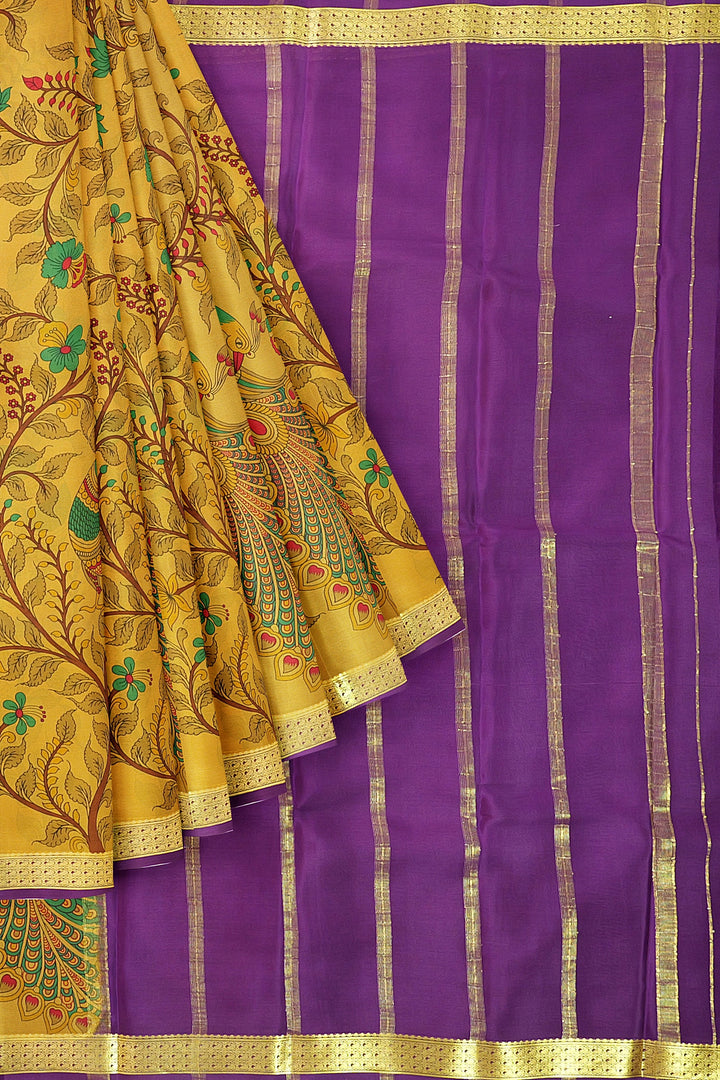 Kalamkari Print Pure Mysore Crepe Silk Saree | SILK MARK CERTIFIED