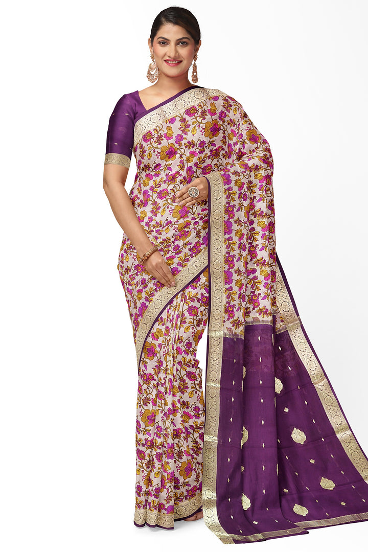 Kalamkari Print Pure Mysore Crepe Silk Saree | SILK MARK CERTIFIED