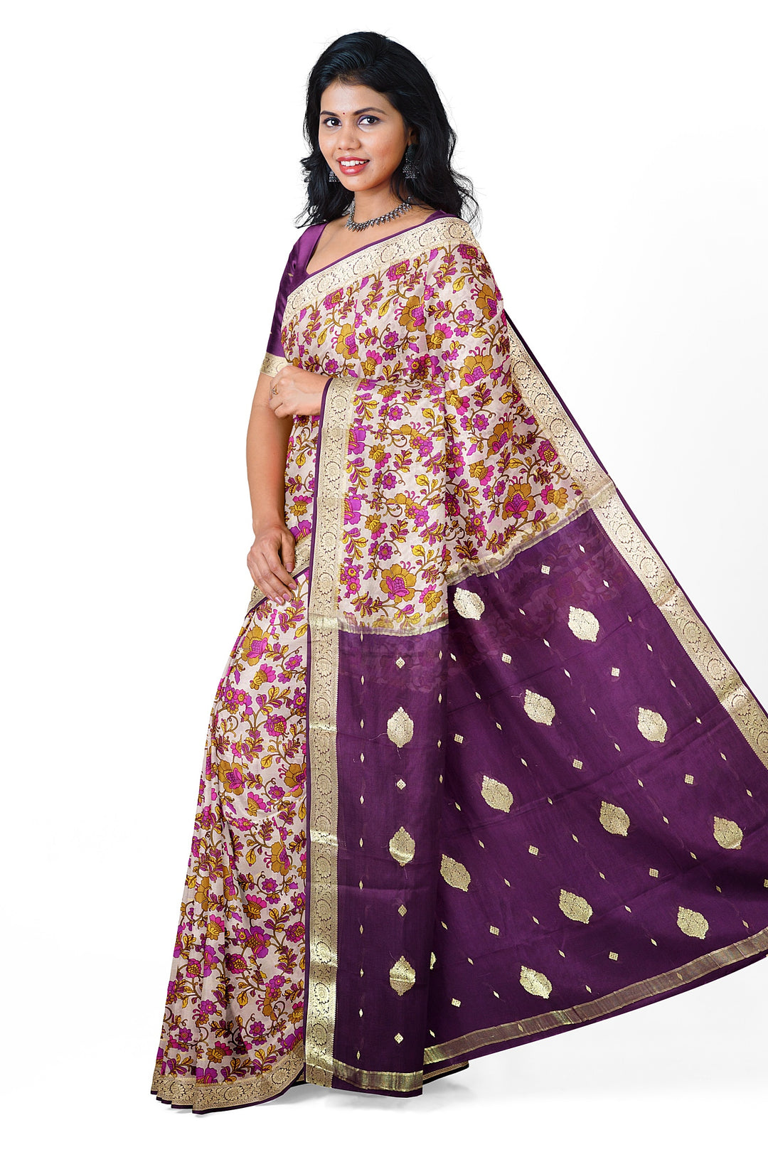 Kalamkari Print Pure Mysore Crepe Silk Saree | SILK MARK CERTIFIED