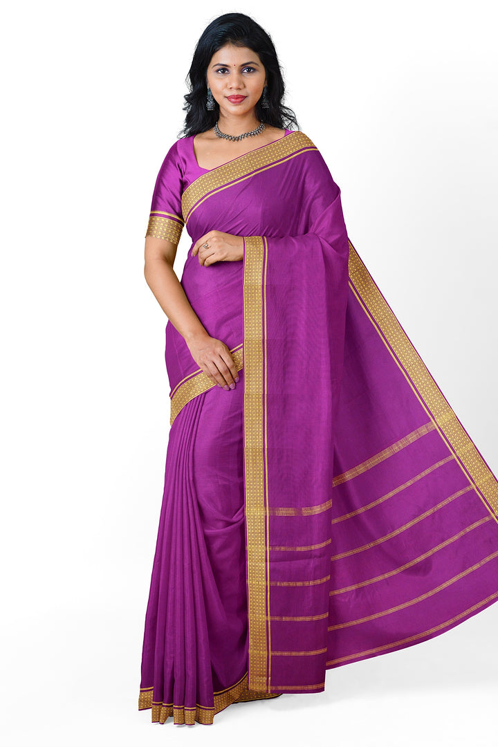 Purple Pure Mysore Crepe Silk Saree | SILK MARK CERTIFIED