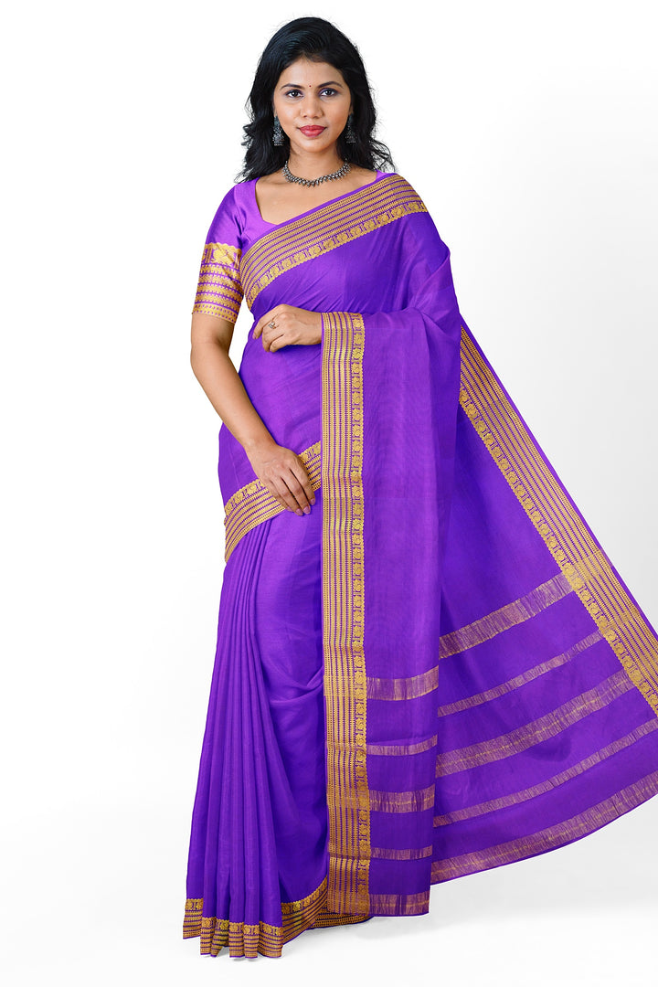 Purple Colour Pure Mysore Crepe Silk Saree | SILK MARK CERTIFIED