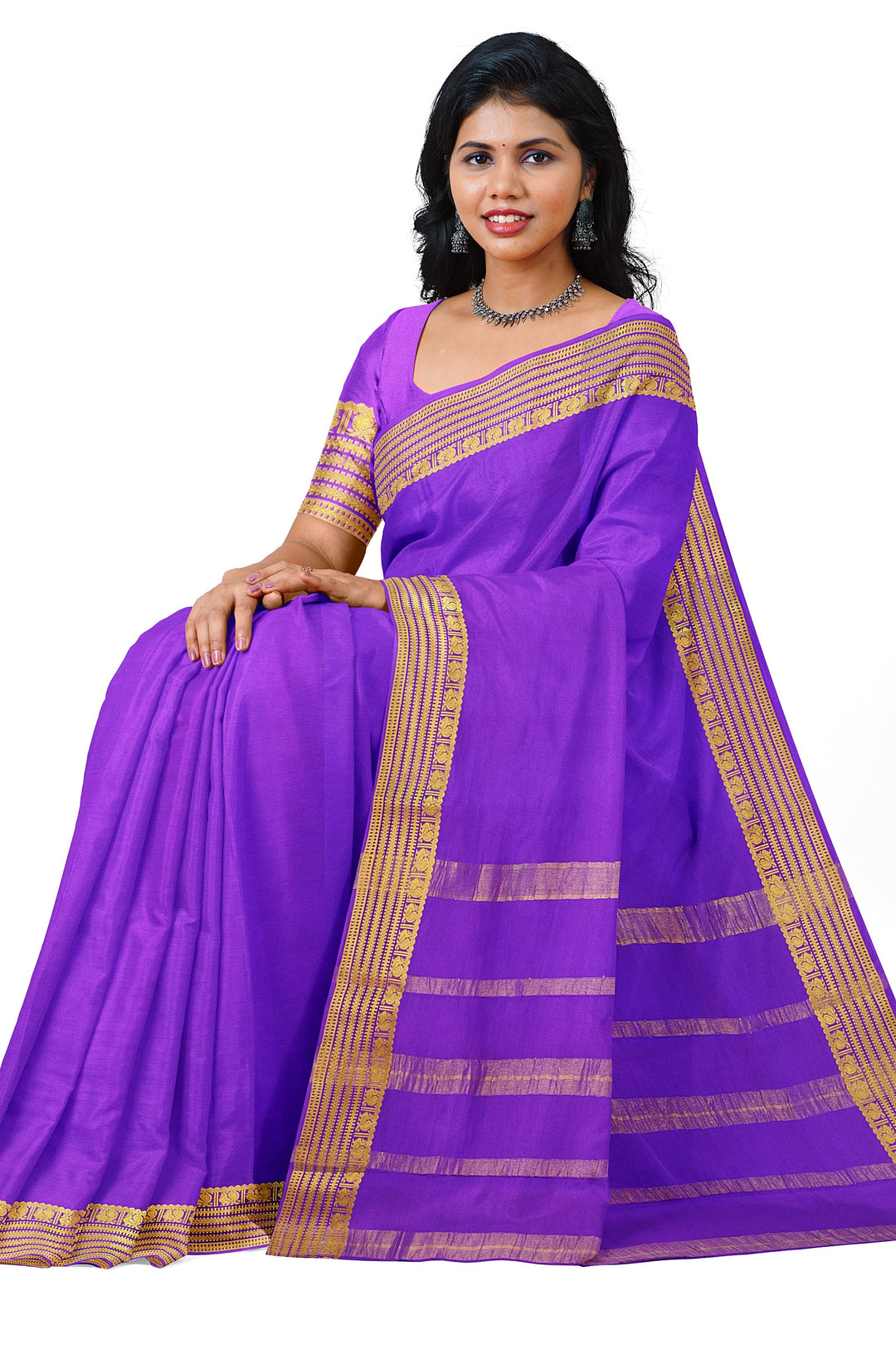 Purple Colour Pure Mysore Crepe Silk Saree | SILK MARK CERTIFIED