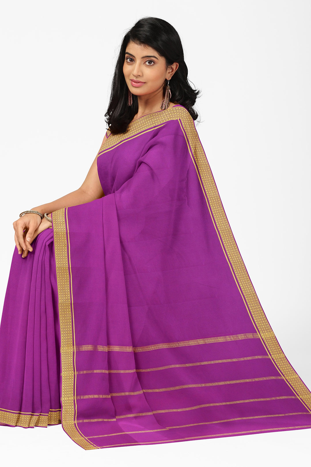 Purple Pure Mysore Crepe Silk Saree | SILK MARK CERTIFIED