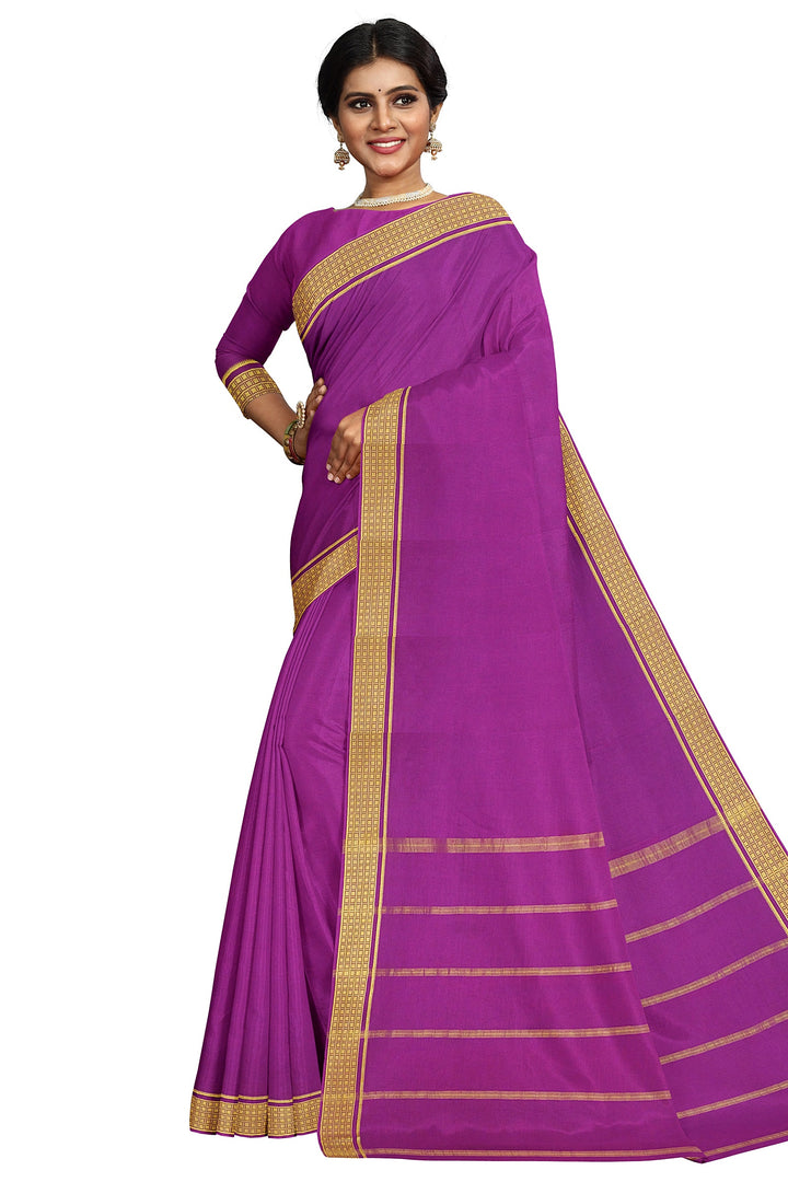 Purple Pure Mysore Crepe Silk Saree | SILK MARK CERTIFIED