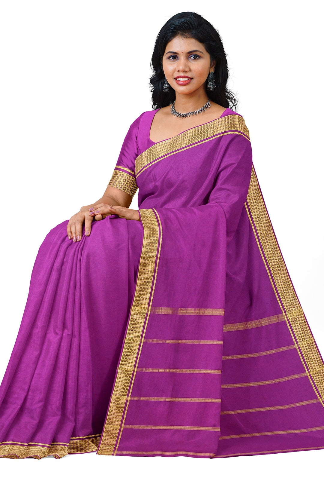 Purple Pure Mysore Crepe Silk Saree | SILK MARK CERTIFIED