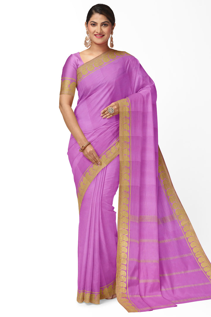 Baby Pink Pure Mysore Crepe Silk Saree