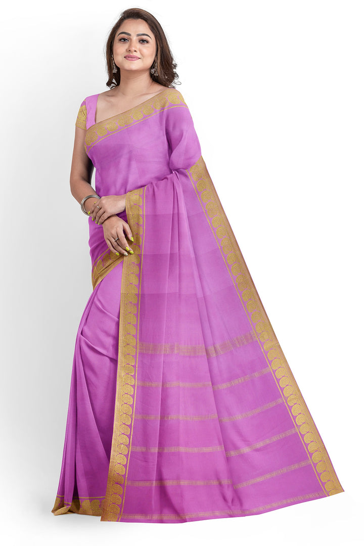 Baby Pink Pure Mysore Crepe Silk Saree