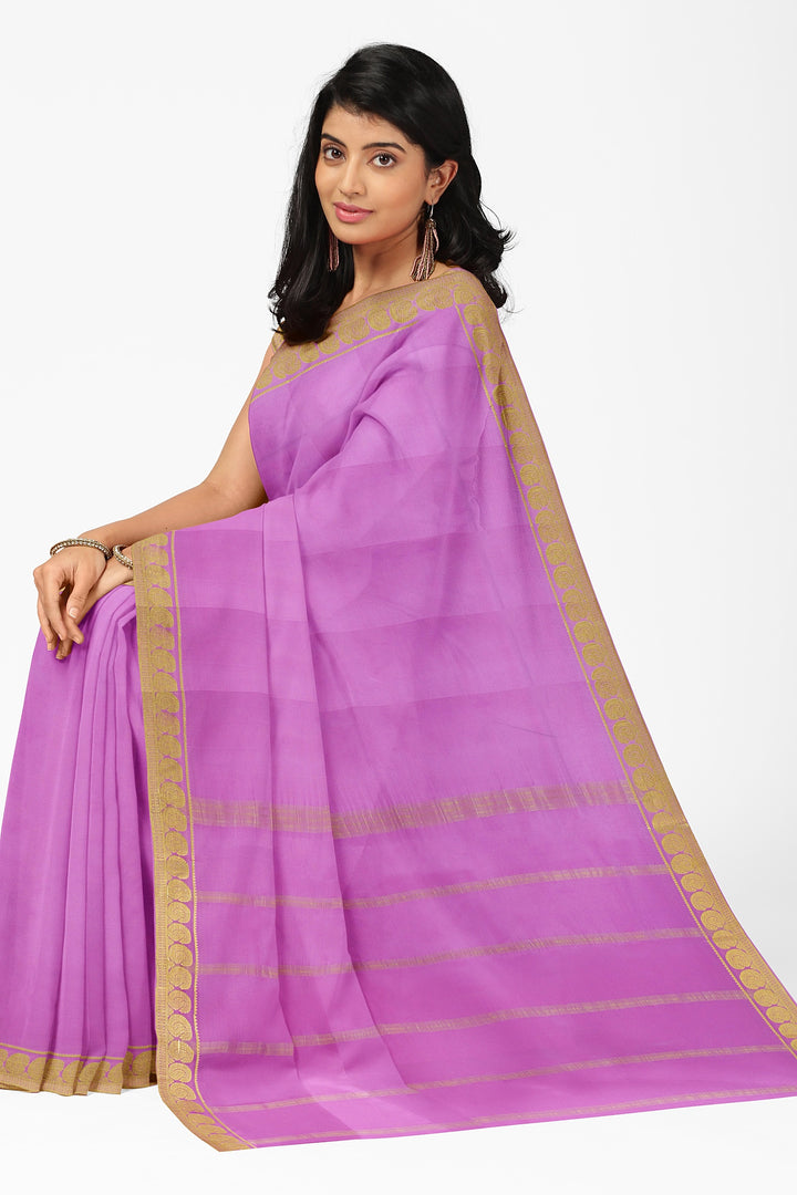 Baby Pink Pure Mysore Crepe Silk Saree