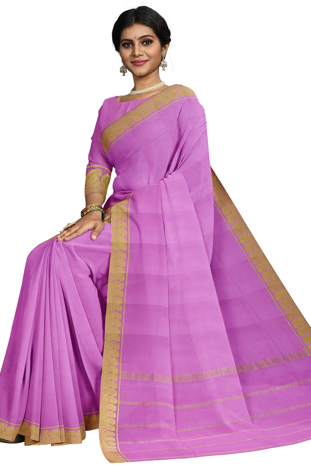 Baby Pink Pure Mysore Crepe Silk Saree