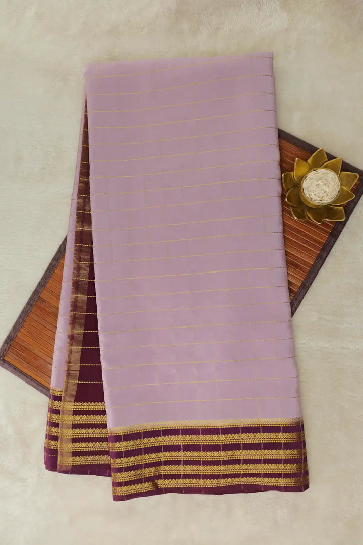 Lavender Mysore Silk Saree with Purple Gold Border