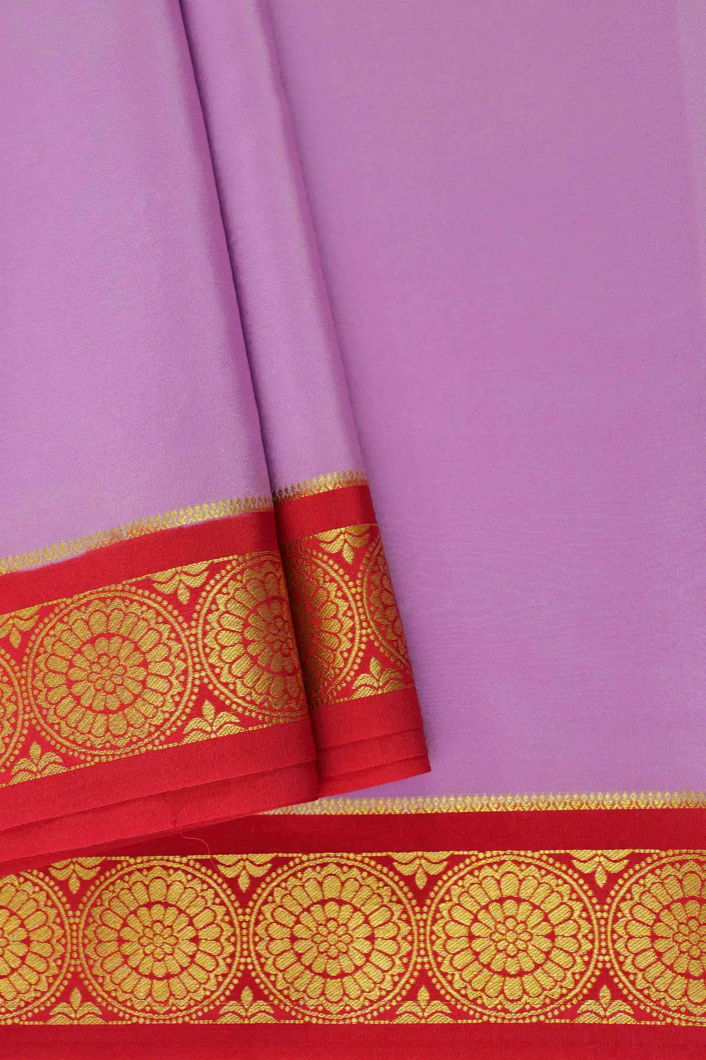 Lavender Mysore silk saree with red border