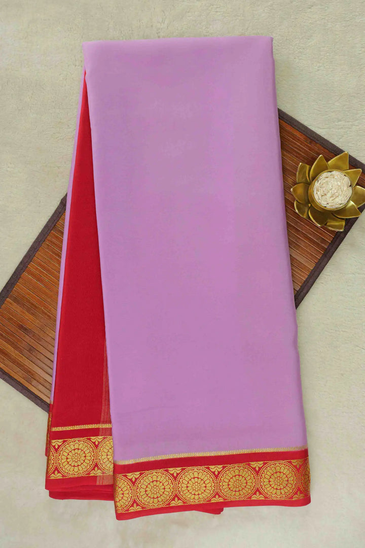 Lavender Mysore silk saree with red gold border
