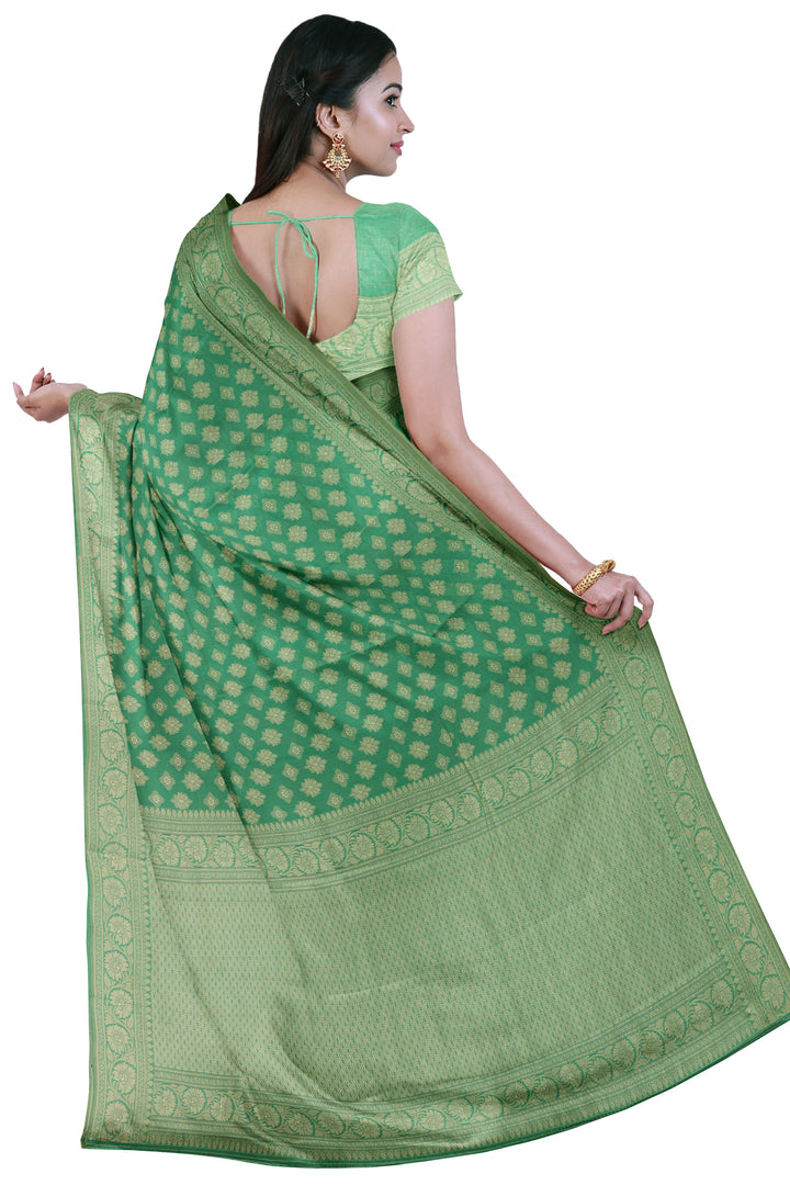 GREEN COLOUR BLENDED COTTON SADA BANARASI HANDLOOM SAREE