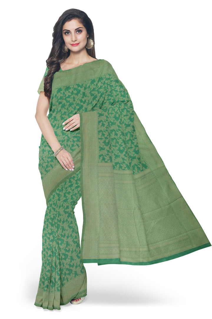 GREEN COLOUR BLENDED COTTON SADA BANARASI HANDLOOM SAREE