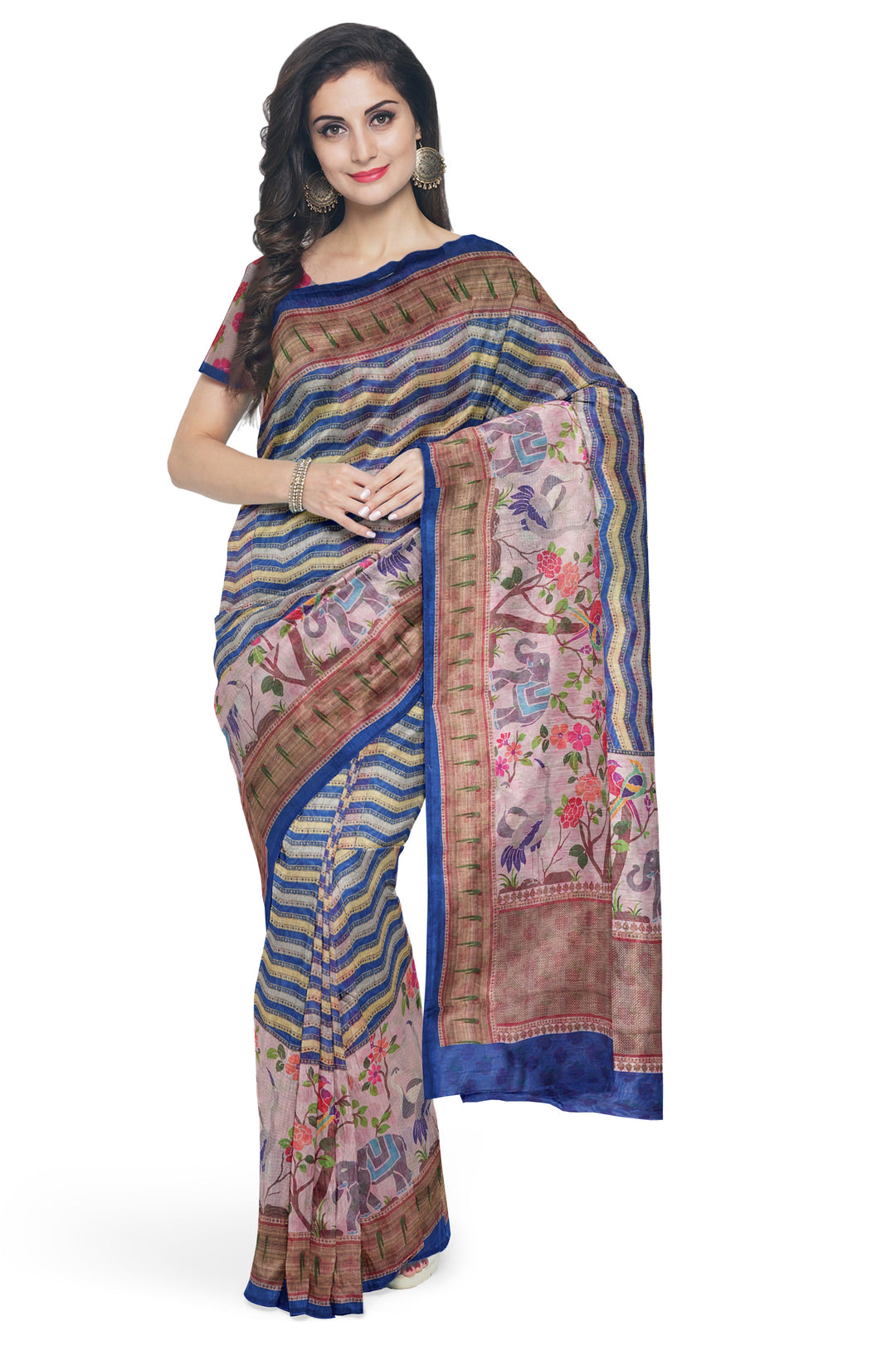 DEEP BLUE COLOUR TUSSAR DIGITAL PRINT BANARASI SAREE - ATHARVA