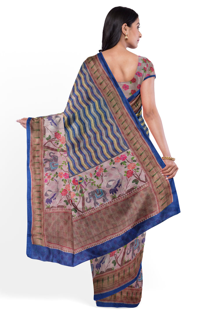 DEEP BLUE COLOUR TUSSAR DIGITAL PRINT BANARASI SAREE - ATHARVA