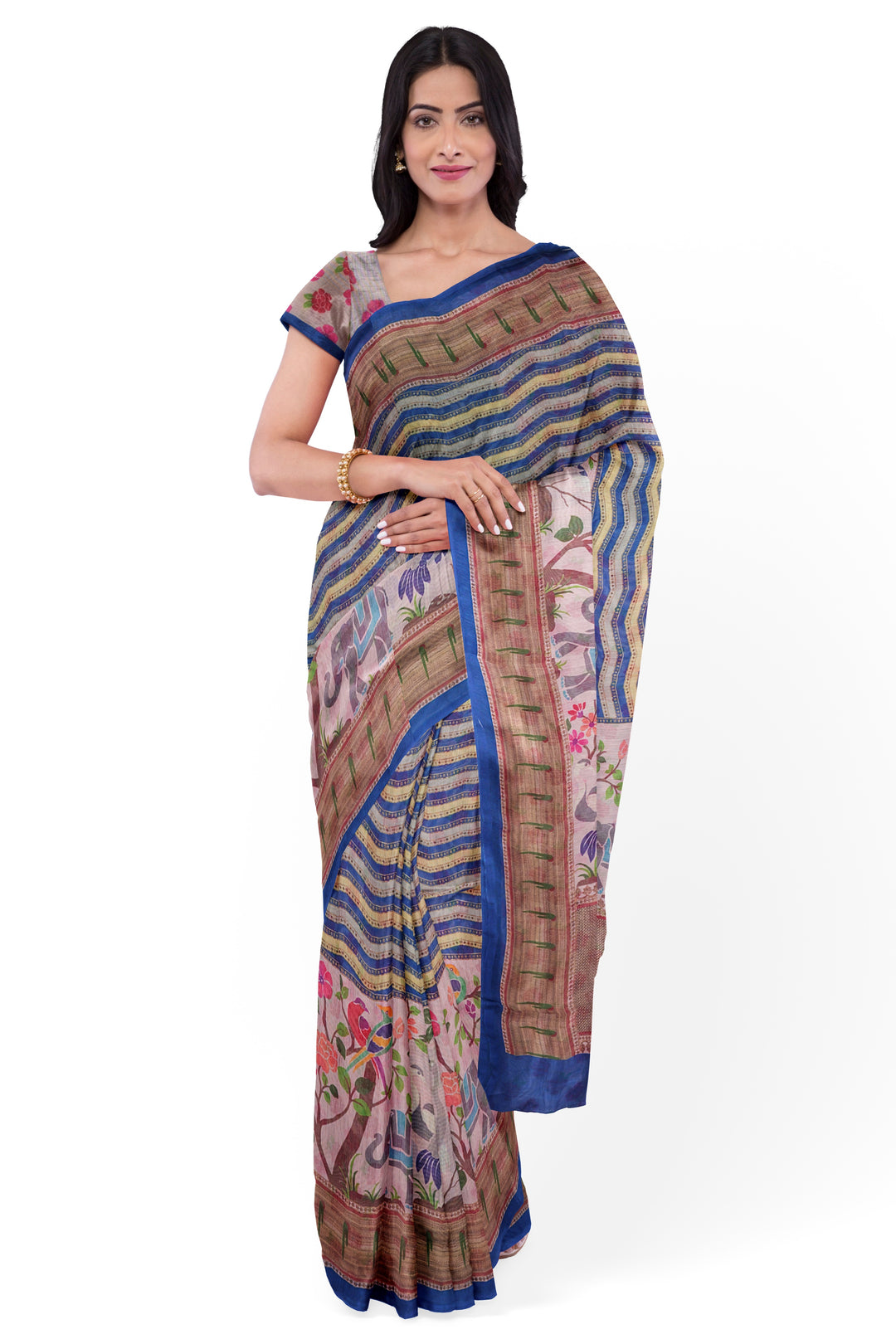 DEEP BLUE COLOUR TUSSAR DIGITAL PRINT BANARASI SAREE - ATHARVA