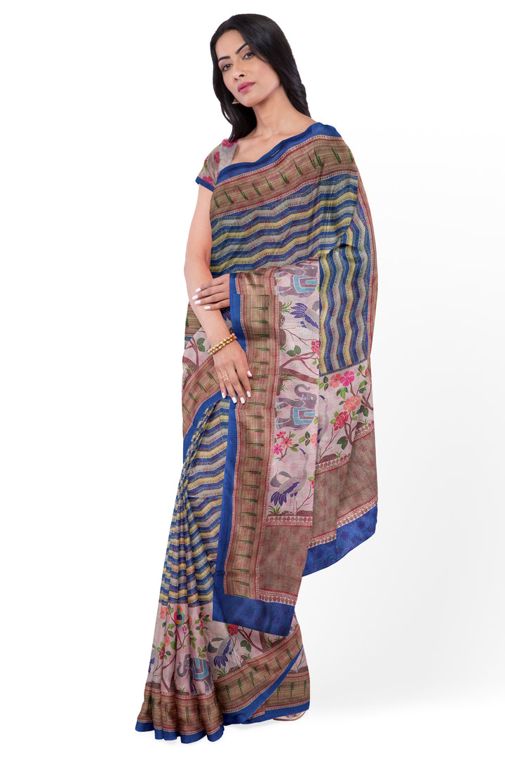 DEEP BLUE COLOUR TUSSAR DIGITAL PRINT BANARASI SAREE - ATHARVA