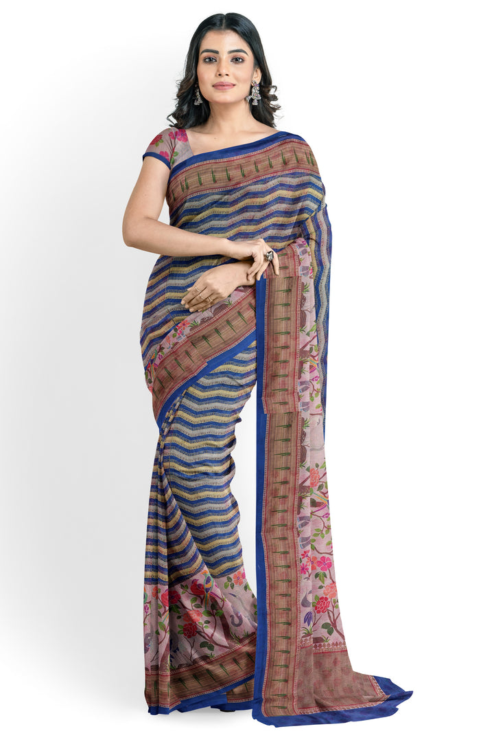 DEEP BLUE COLOUR TUSSAR DIGITAL PRINT BANARASI SAREE - ATHARVA