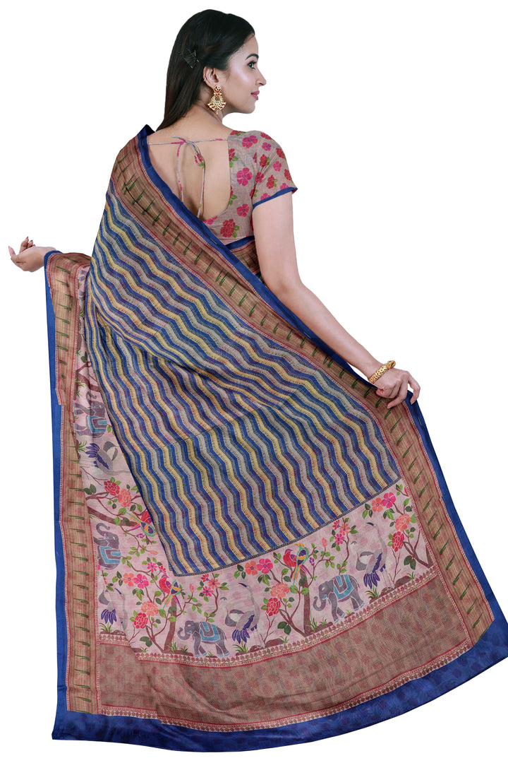 DEEP BLUE COLOUR TUSSAR DIGITAL PRINT BANARASI SAREE - ATHARVA