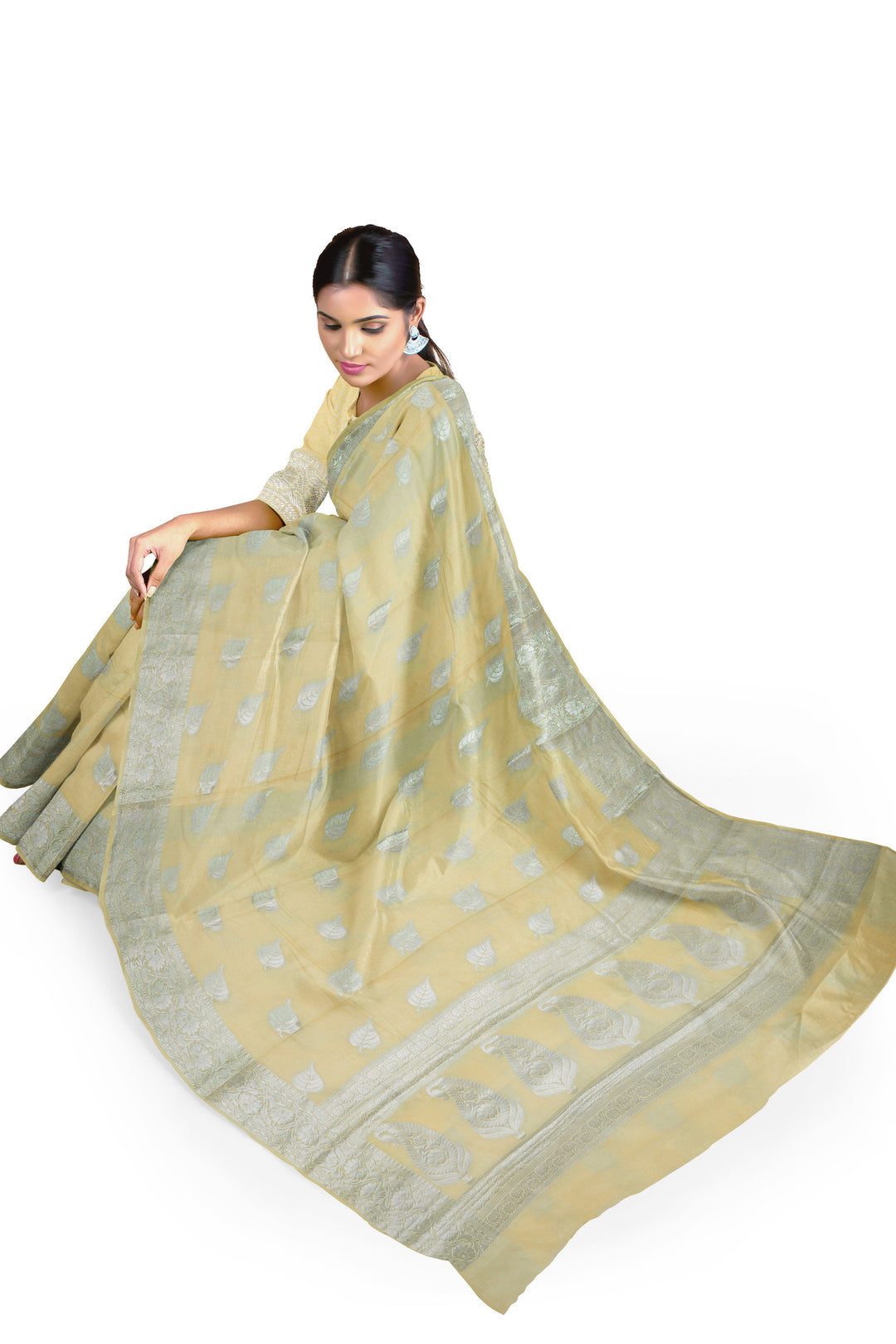 LIGHT YELLOW COLOUR BLENDED BANARASI HANDLOOM SAREE