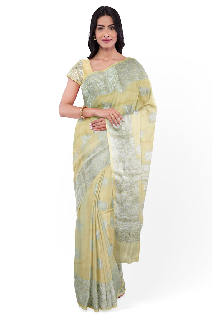 LIGHT YELLOW COLOUR BLENDED BANARASI HANDLOOM SAREE