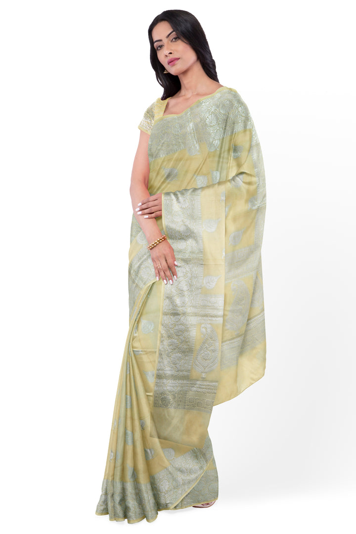 LIGHT YELLOW COLOUR BLENDED BANARASI HANDLOOM SAREE