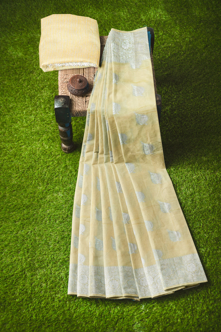 LIGHT YELLOW COLOUR BLENDED BANARASI HANDLOOM SAREE