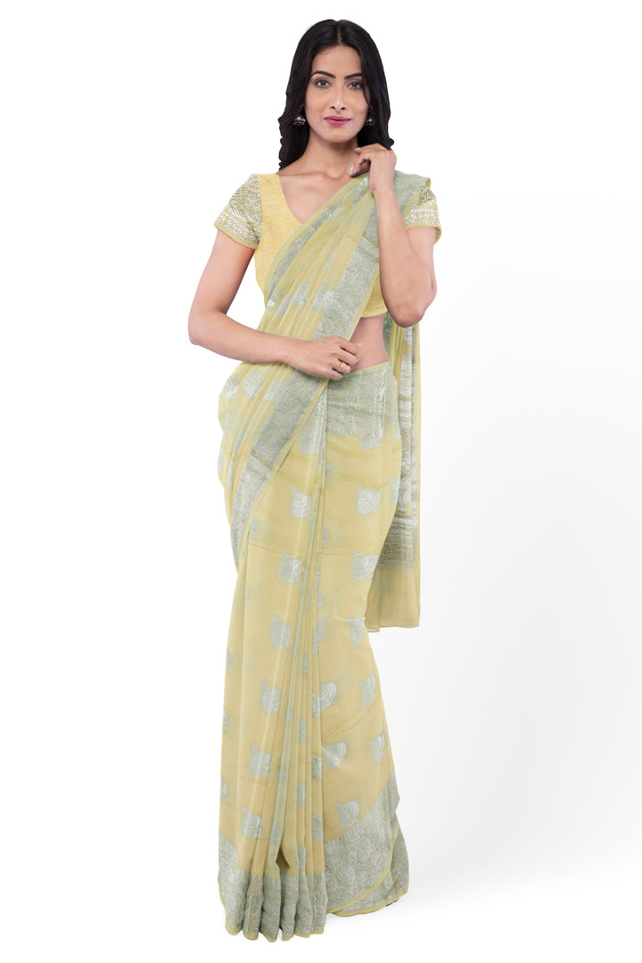 LIGHT YELLOW COLOUR BLENDED BANARASI HANDLOOM SAREE