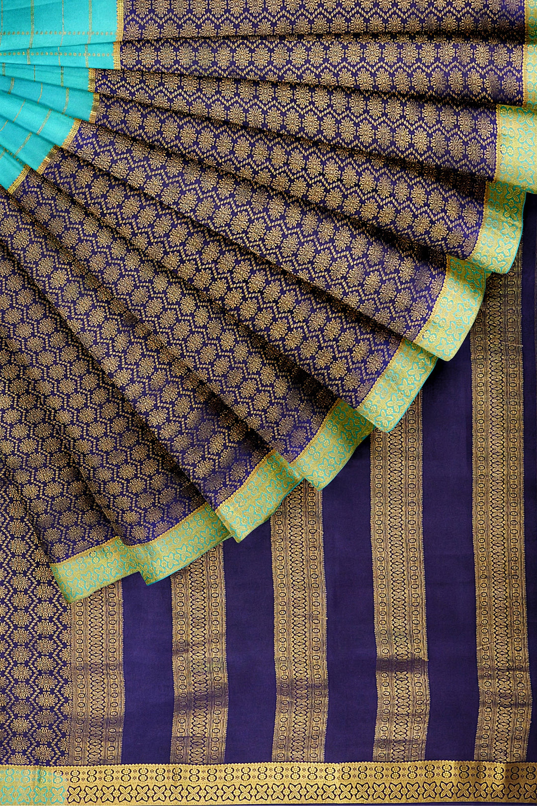 Lightblue Pure Mysore Crepe Silk Saree | SILK MARK CERTIFIED