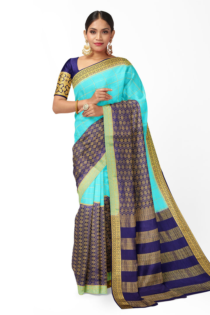 Lightblue Pure Mysore Crepe Silk Saree | SILK MARK CERTIFIED