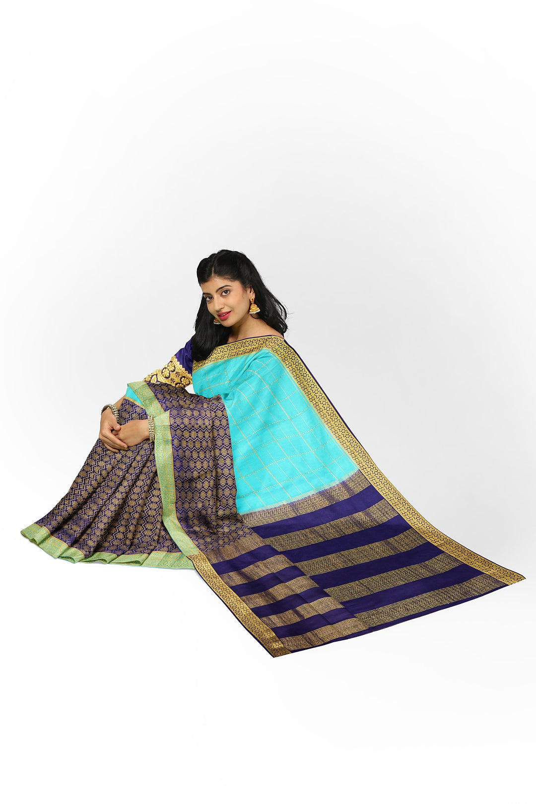 Lightblue Pure Mysore Crepe Silk Saree | SILK MARK CERTIFIED