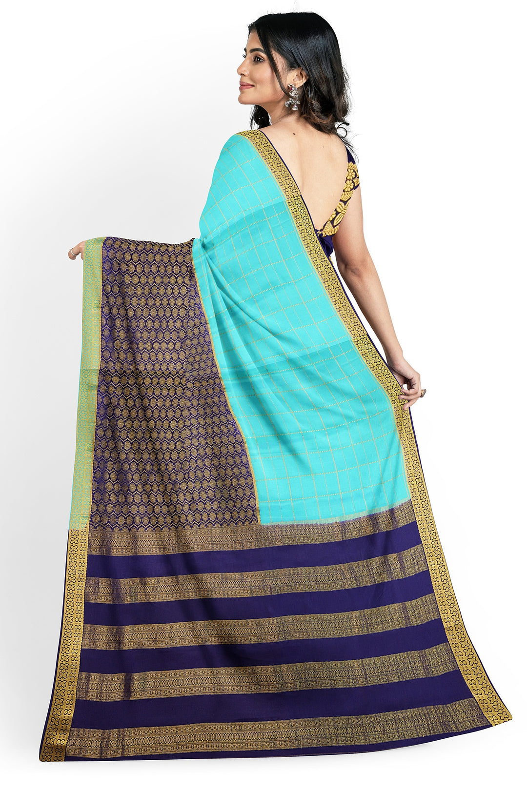 Lightblue Pure Mysore Crepe Silk Saree | SILK MARK CERTIFIED