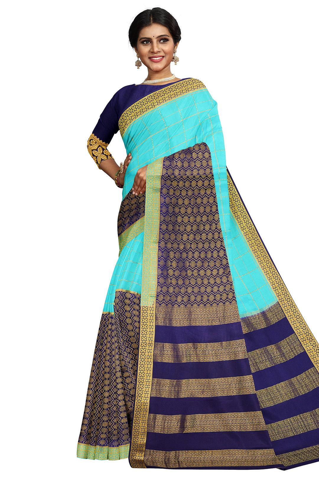 Lightblue Pure Mysore Crepe Silk Saree | SILK MARK CERTIFIED