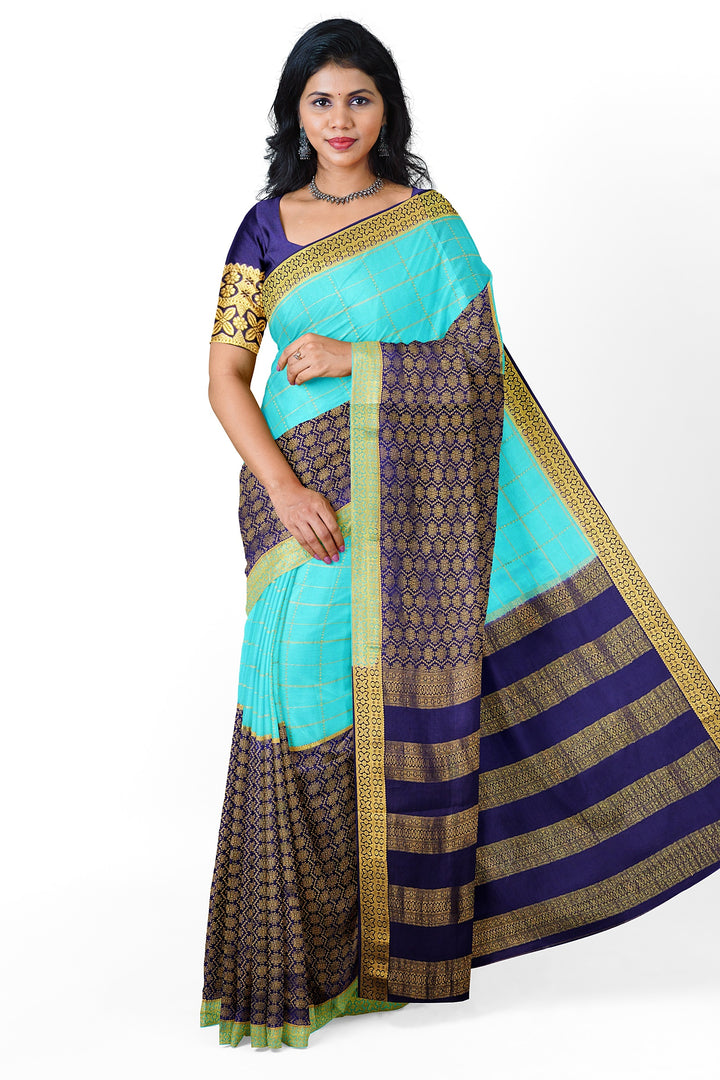 Lightblue Pure Mysore Crepe Silk Saree | SILK MARK CERTIFIED