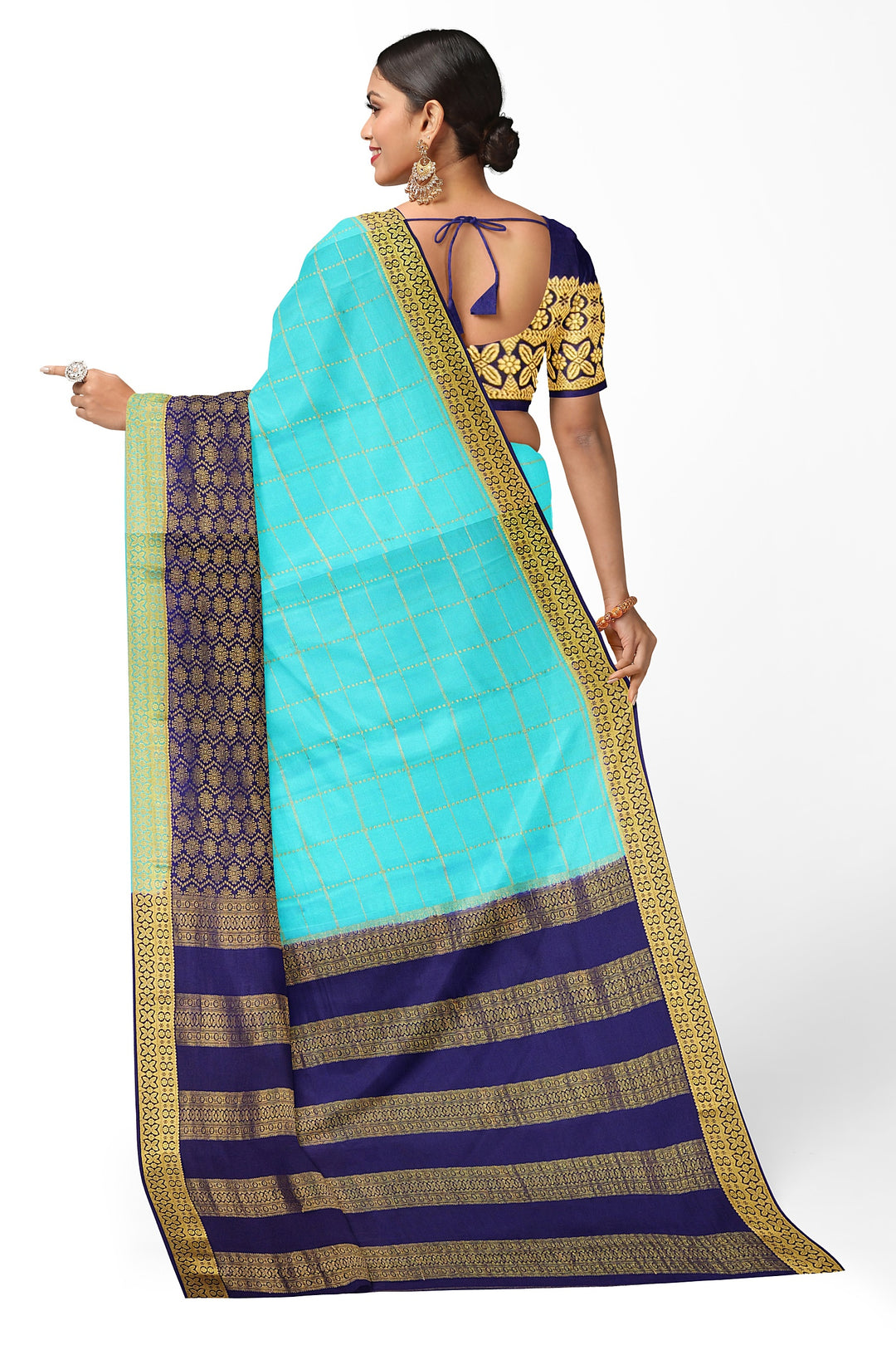 Lightblue Pure Mysore Crepe Silk Saree | SILK MARK CERTIFIED