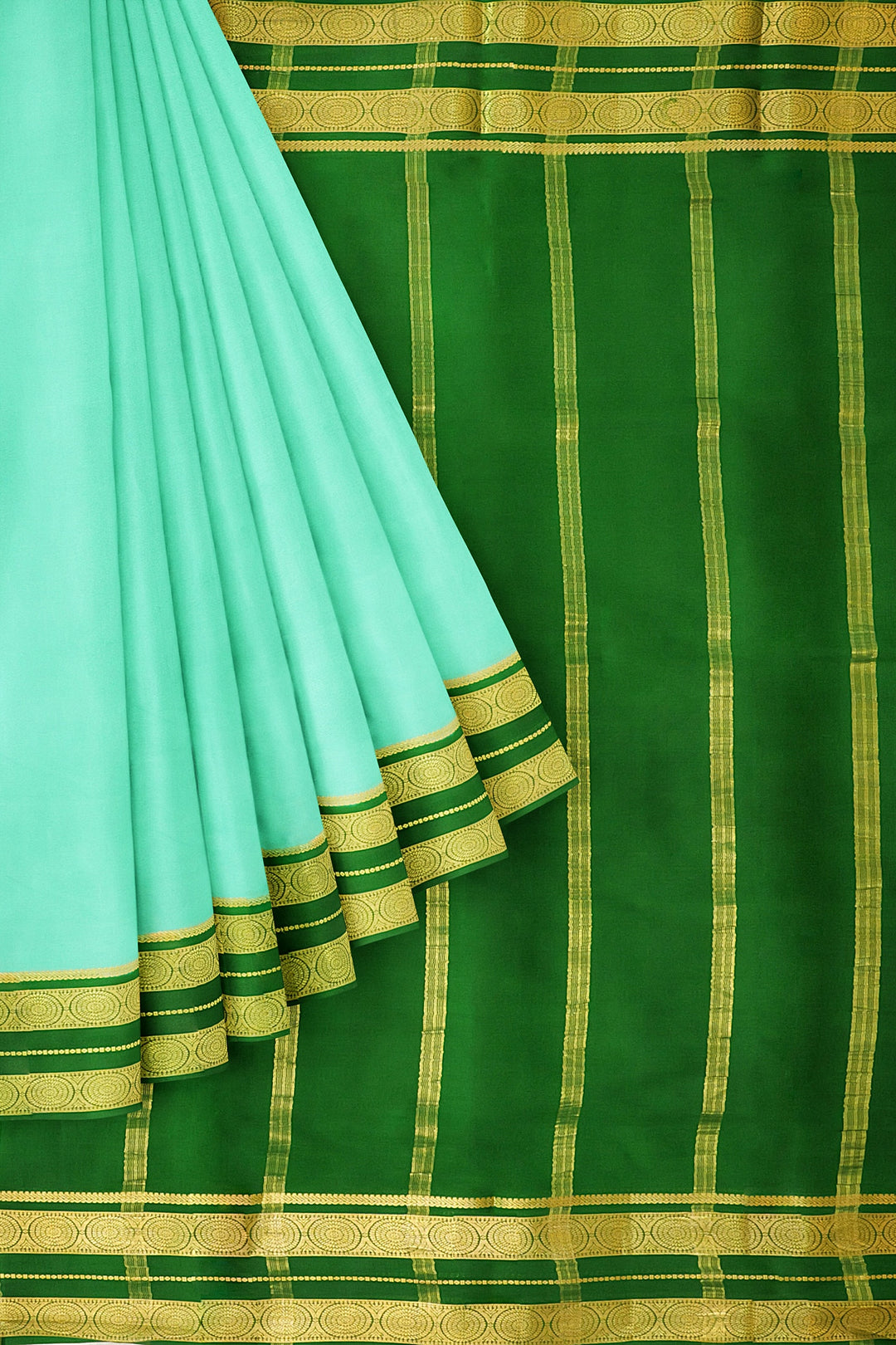 Aqua Green Pure Mysore Crepe Silk Saree