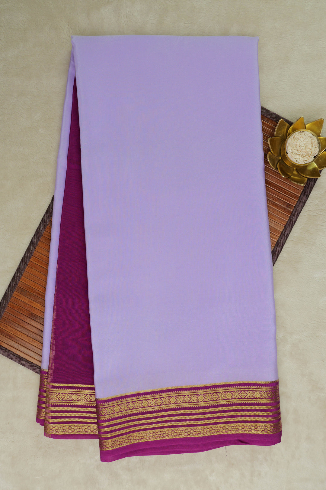 Light Purple Mysore Silk Saree with Maroon gold lace Border