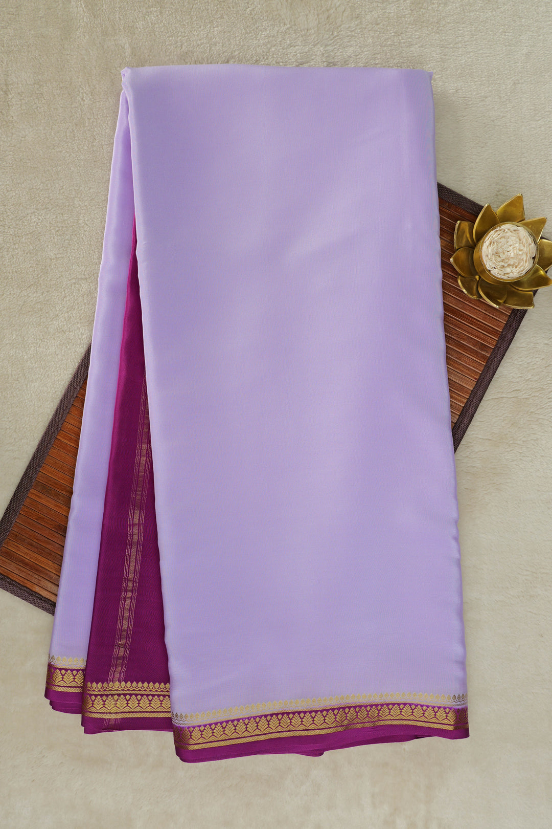 Light purple Mysore silk sarees with gold border
