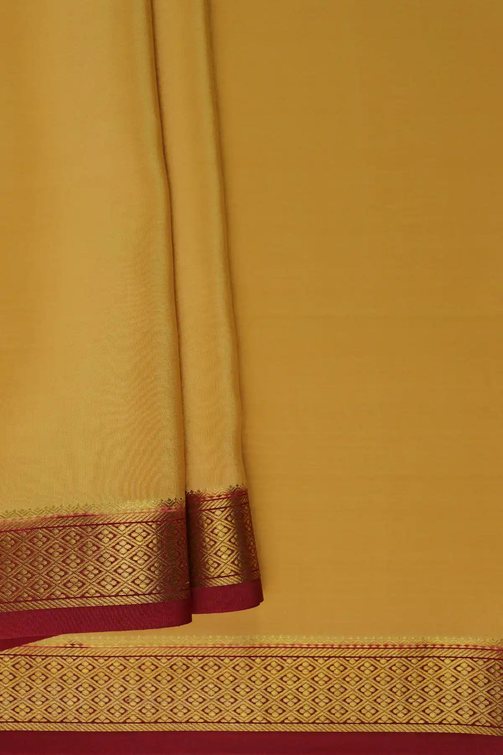 Light yellow Mysore saree with red gold border