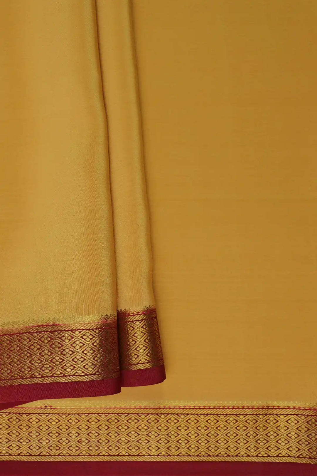 Light yellow Mysore saree with red gold border