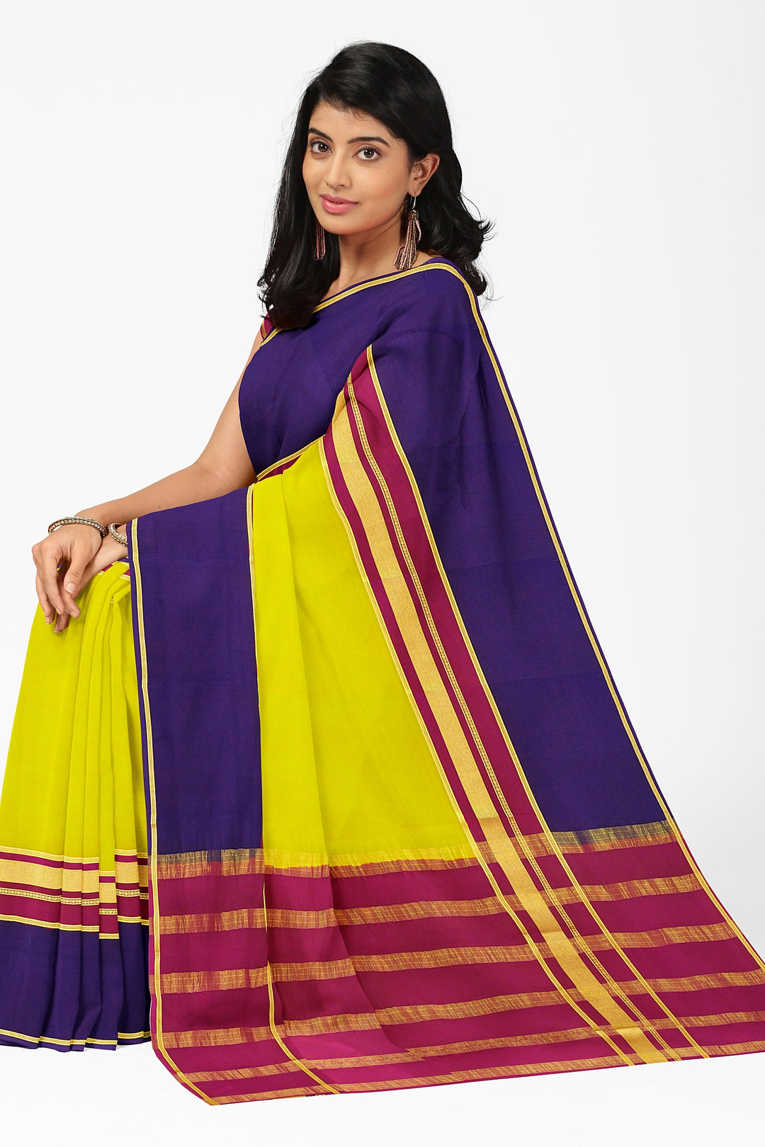 Pear Colour Pure Mysore Crepe Silk 3D Saree | SILK MARK CERTIFIED