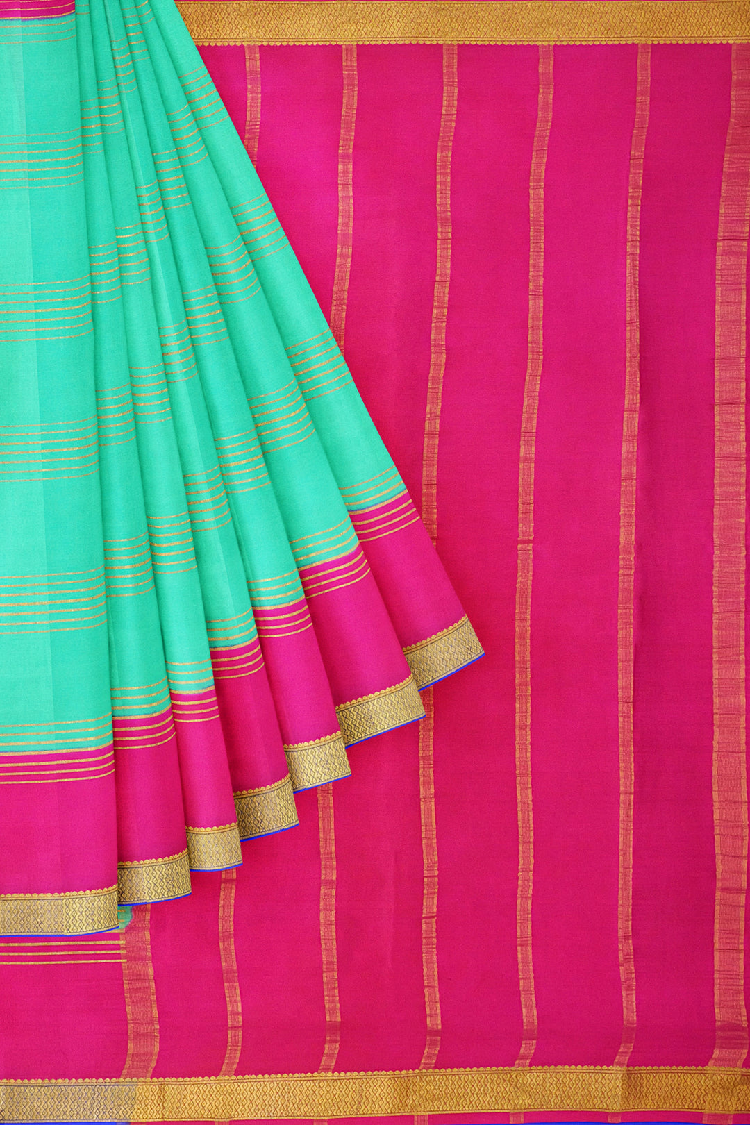 Aqua Green Pure Mysore Crepe Silk 3D Saree 