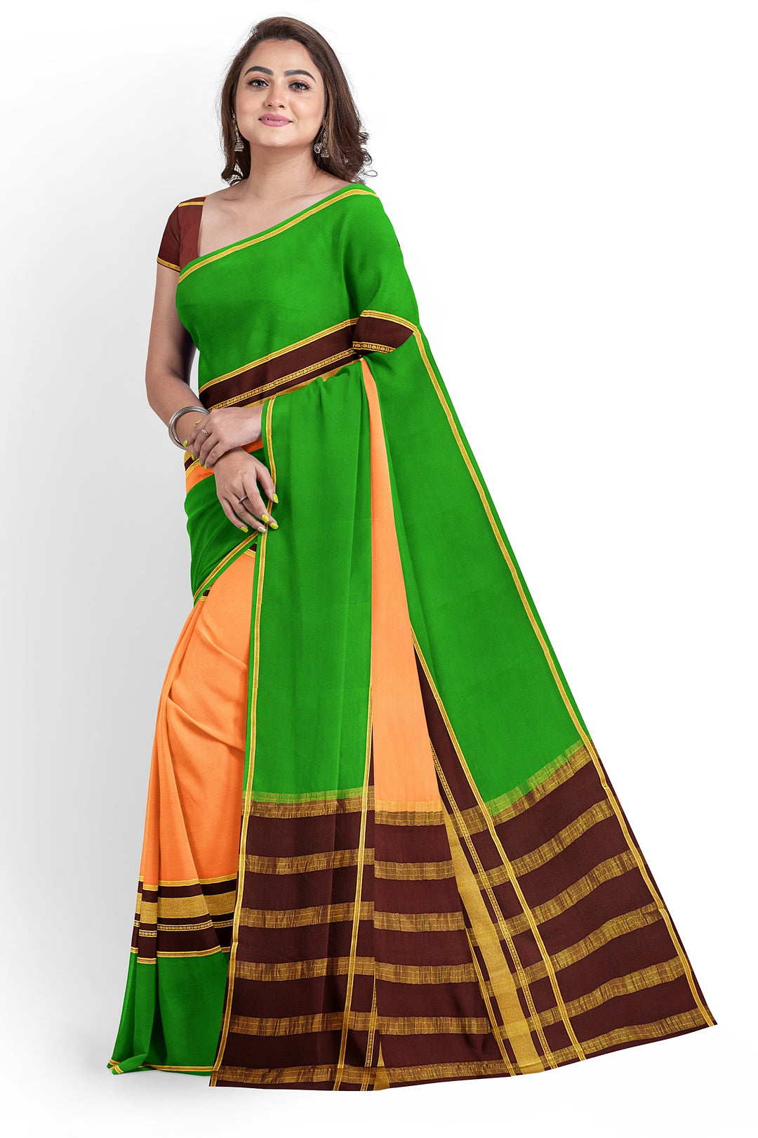 Peach Orange Pure Mysore Crepe Silk 3D Saree | SILK MARK CERTIFIED